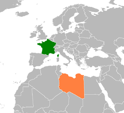 Map indicating locations of France and Libya