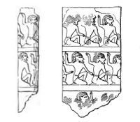 Nekhen ivory cylinder with kneeling men, with impression (drawing)