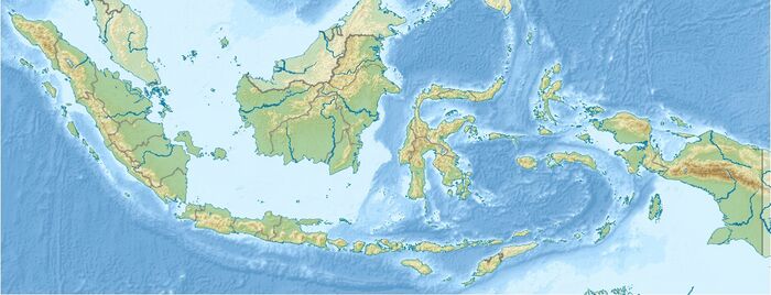 A map of Indonesia with dots indicating World Heritage Sites