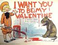 بطاقة عيد حب بريدية تصور الشخصية الكوميدية باستر براون؛ وهي الشخصية التي أبدعها ريتشارد فيلتون اوتكولت - والتي كانت تظهر في الحكايات الكوميدية المصورة - في السنوات الأولى من القرن العشرين
