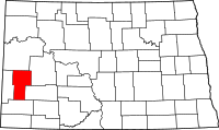 Map of North Dakota highlighting بيلينغز