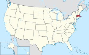 Map of the United States highlighting مساتشوستس
