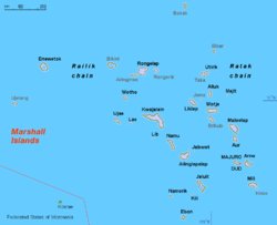 خريطة جزر المارشال توضح موقع جزيرة بيكيني.