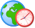 Globe icon with a red clock.