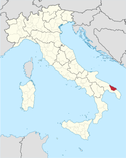 Map highlighting the location of the province of Brindisi in Italy