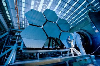 This is a picture of the James Webb Space Telescope. Note the small triangle next to this caption.