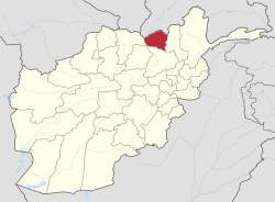 خريطة أفغانستان موضح عليها موقع ولاية كندوز.
