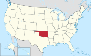 خريطة الولايات المتحدة، موضح فيها Oklahoma