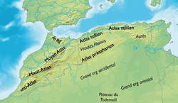خريطة منطقة المغرب العربي موضع عليها الإرگ الشرقي الكبير.