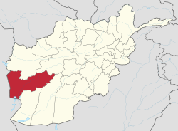 موقع خريطة أفغانستان، موضح عليها موقع ولاية فراه.