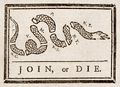 Join, or Die. a 1754 political cartoon by Benjamin Franklin