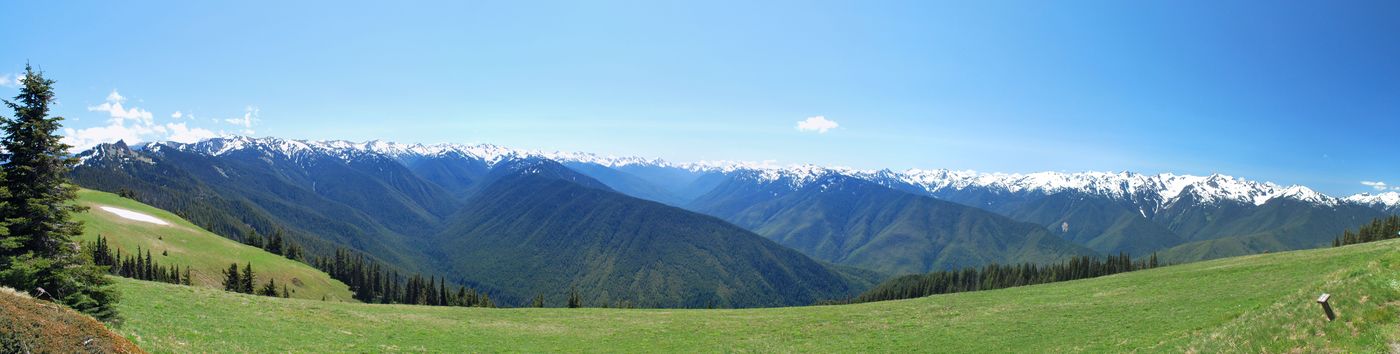 Panoramic view of the Olympic National Park as seen from the Hurricane Ridge visitor center