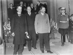Chamberlain and Hitler leave the Bad Godesberg meeting, 1938