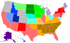 الانتماء الديني داخل كل ولاية له أكبر انحراف مقارنة بالمتوسط القومي، 2001.
