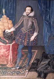 بورتريه ريتشارد ساكفيل (1616)، مستخدماً ثلاثة من أغلى صبغات الأزرق، بما في ذلك صبغة اللازورد لرسم جواربه.