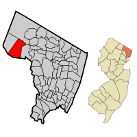 Map highlighting Franklin Lakes's location within Bergen County. Inset: Bergen County's location within New Jersey