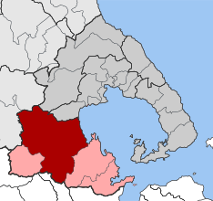 Almyros municipality (red and pink) and municipal unit (red)