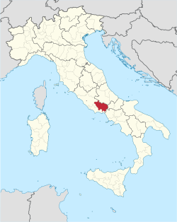 Map highlighting the location of the province of Frosinone in Italy