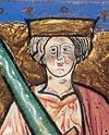 Image of Ethelred II with an oversize sword from the illuminated manuscript "The Chronicle of Abingdon"