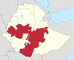 خريطة إثيوپيا موضح عليها موقع اوروميا