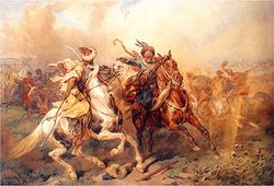 جندي من تتار القرم يقاتل جندياً من الكومنويلث الپولندي الليثواني. Europe's جبهة الاستپس لاوروبا كانت في حالة حرب شبه مستمرة حتى القرن الثامن عشر.