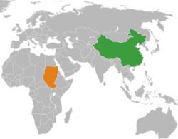 Map indicating locations of China and Sudan