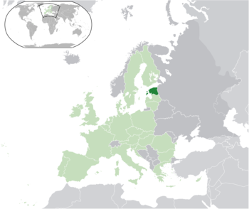 موقع  إستونيا  (dark green) – on the European continent  (green & dark grey) – in the European Union  (green)  —  [Legend]
