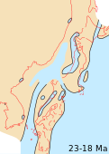 الأرخبيل الياباني وبحر اليابان والمنطقة المحيطة من شرق آسيا القارية في أوائل العصر الميوسيني (23-18 مليون سنة مضت)