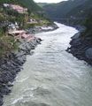 The Bhagirathi river (foreground) soon to meet the Alaknanda، at Devprayag، and to flow on as the Ganges.
