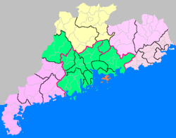 خريطة دلتا نهر اللؤلؤ بالأخضر.