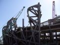 The steelwork of the Beijing 2008 National Stadium being erected.