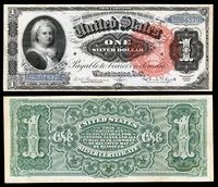 alt=$1 Silver Certificate, Series 1886, Fr.215, depicting Martha Washington