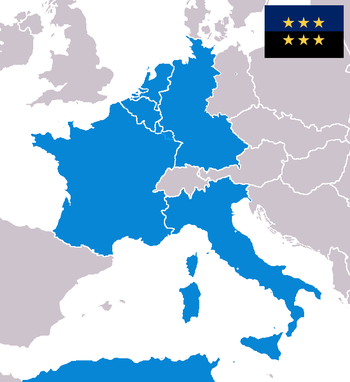 الأعضاء المؤسسون للـ ECSC: بلجيكا وفرنسا، إيطاليا ولوكسمبورگ، هولندا وألمانيا الغربية (الجزائر كانت جزءاً لا يتجزأ من الجمهورية الفرنسية)