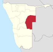 خريطة ناميبيا مبين عليها المنطقة