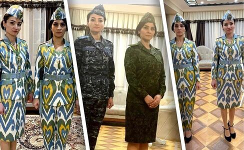 ألوان مختلفة للشرطيات في طاجيكستان مصنوع من حرير أطلس.