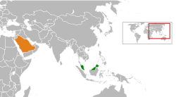Map indicating locations of Malaysia and Saudi Arabia