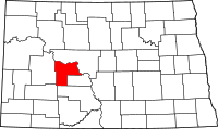 Map of North Dakota highlighting ميرسير