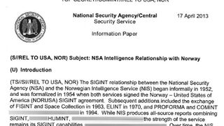 NSA's relationship with Norway's NIS