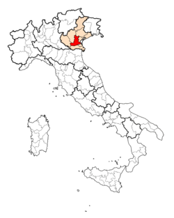 خريطة تبين موقع مقاطعة پادوا في إيطاليا