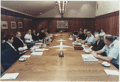 George H. W. Bush meets with his National Security advisors in the Laurel Lodge conference room on August 4, 1990.