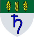 The Saturn symbol representing lead in the municipal coat of arms of Bleiwäsche, since 1975 part of Bad Wünnenberg, North Rhine-Westphalia, Germany