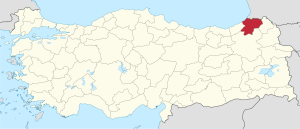 موقع محافظة أرتڤين في تركيا.