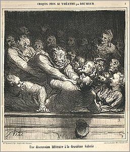 Une discussion littéraire à la deuxième Galerie (نقاش أدبي في المعرض الثاني). الليثوگراف نـُشـِر في Le Charivari، 1864.