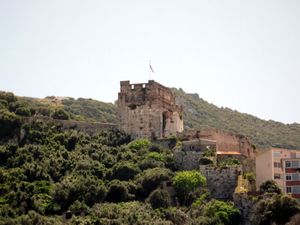 Ruins of stone castle on a hillside