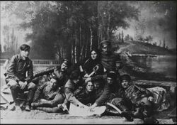Nestor Makhno and his Lieutenants, Berdyansk, 1919.jpg