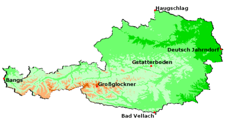 خريطة النقاط القصوى في النمسا