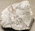 Ramesside Period ostracon, pharaoh wearing Red Crown