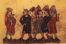 حيطوم الثاني، ملك أرمنيا (يسار) وغازان يرافقهم أمراء في 1303.