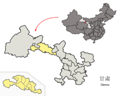 Location of Zhangye City jurisdiction in Gansu