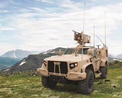 2016 Oshkosh L-ATV (configured as JLTV) equipped with EOS R-400S-MK2 remote weapon system armed with Orbital ATK’s M230 LF 30 mm lightweight automatic chain gun